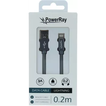 Câble de données USB vers Lightning PowerRay 0,2 m textile gris PR-DCUL020TGY