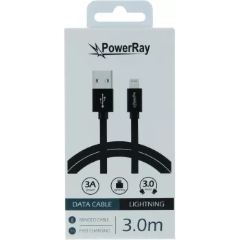 Câble de données USB vers Lightning PowerRay 3 m textile noir PR-DCUL300TBK