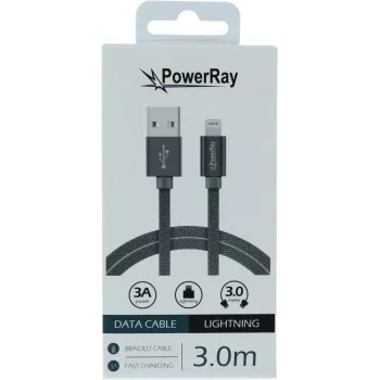 Câble de données et de charge USB vers Lightning PowerRay 3 m textile gris PR-DCUL300TGY