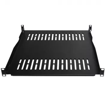 Étagère rack fixe / bac à appareils 19 pouces IT-BUDGET, charge admissible 80 kg, profondeur 450 mm, montage réglable en profondeur, noire 90ITB19FBX450S