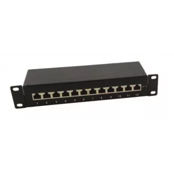 Panneau de brassage 10 pouces IT-BUDGET - blindé - Cat.6A - 500 MHz - 12 ports RJ45 - compatible PoE+ - 1U - noir (90ITB10PP6AS)