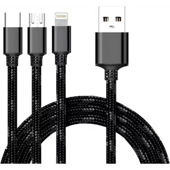 CYOO Câble USB 3 en 1 de charge et de données - Micro USB, USB-C, Lightning - noir