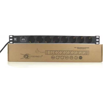 Liebernetz Multiprise rack 19 pouces avec 8 prises Schuko, protection contre les surtensions, 1U, aluminium, noire 90LNSDL198SSP