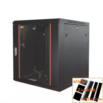 IT-BUDGET Armoire réseau 19 pouces SWA - 12U - 570x600 mm - porte vitrée - panneaux latéraux amovibles - montage mural/sol - ensemble d'accessoires - noire 90ITB19WS1266GS