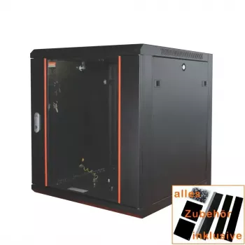 IT-BUDGET Armoire réseau 19 pouces SWA - 12U - 570x600 mm - porte vitrée - panneaux latéraux amovibles - montage mural/sol - ensemble d'accessoires - noire 90ITB19WS1266GS