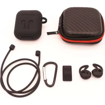 Coque en silicone 6 en 1 CYOO avec accessoires - noire - étui pour Apple AirPods (CY120795)