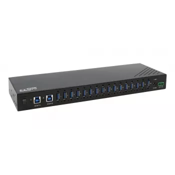 Hub industriel EXSYS EX-11236HMS 16 ports USB 3.2 Gen 1 avec protection ESD 15KV, fixation murale et sur rail DIN