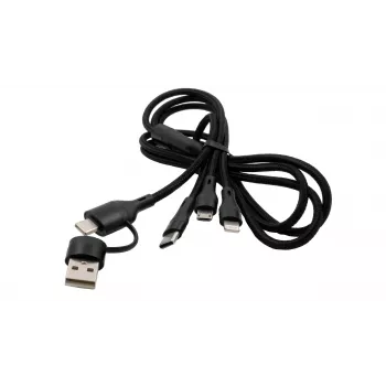 Câble multiple de charge et de données EXSYS EX-K1404 2 en 1 vers 3 en 1 USB-C/A vers USB-C/Micro B/Lightning, tressé en nylon, 1,2 m, noir