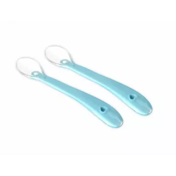 Cuillères pour bébé Kidsme, pack de 2, aigue-marine, silicone de qualité alimentaire, 4m+