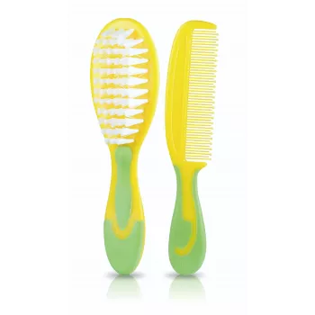 Ensemble brosse et peigne pour bébé Kidsme – soies douces, sans BPA, ergonomique, blanc/gris