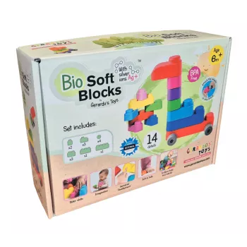 Ensemble de blocs de construction souples Gerardo's Toys GT3100 avec roues, 14 pièces (10 blocs + 4 pièces de roue)