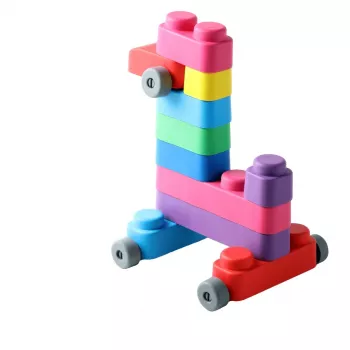 Ensemble de blocs de construction souples Gerardo's Toys GT3100 avec roues, 14 pièces (10 blocs + 4 pièces de roue)