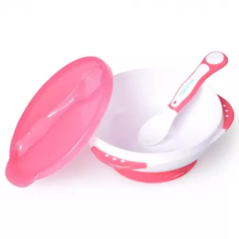 Kidsme Baby Feeding Bowl Set with Suction Base, Lid and Thermal Spoon, Lavender, 9m+