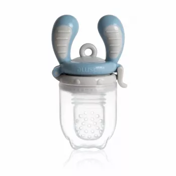 Dispositif d'alimentation Kidsme Food Feeder Medium azur – anneau de dentition en silicone pour fruits et légumes, 4m+