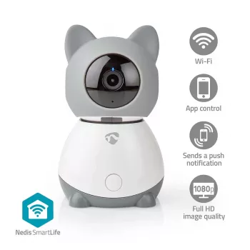 Caméra de surveillance IP sans fil intérieure Nedis WIFICI30CGY – 720p HD, vision nocturne, audio bidirectionnel
