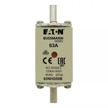 Cartouche fusible NH Eaton 63NHG00B 63 A 500 V AC gG taille 00 avec indicateur mécanique (lot de 3)