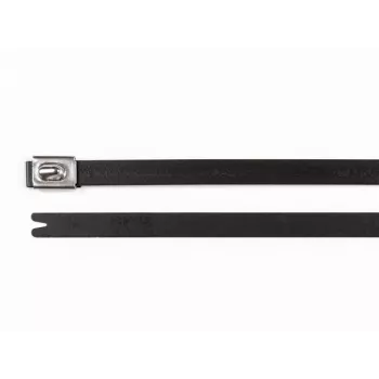 HellermannTyton MBT14HFC-SS316/SP-BK attache-câble en acier inoxydable, 362 mm x 7,9 mm, noir revêtu de polyester, fermeture à bille, 1 pièce 111-00295