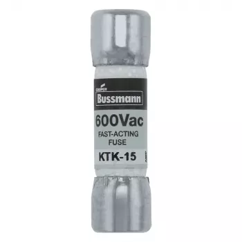 Fusible à cartouche Eaton KTK-15, 15 A, 600 V AC/DC, ultra-rapide, 10 mm x 38 mm, lot de 10