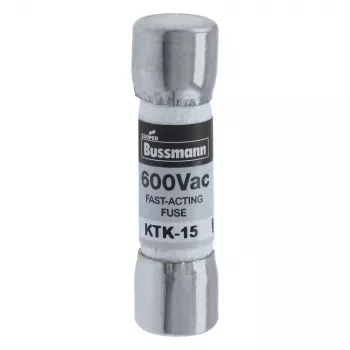 Fusible à cartouche Eaton KTK-15, 15 A, 600 V AC/DC, ultra-rapide, 10 mm x 38 mm, lot de 10