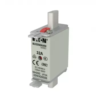 Fusible NH Eaton 32NHG000B avec indicateur mécanique, 32 A, 500 V AC, taille 000, gG, lot de 3
