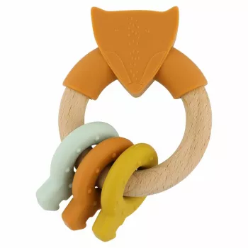 Anneau de dentition bébé Trixie bois et silicone, renard, 0m+
