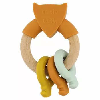 Anneau de dentition bébé Trixie bois et silicone, renard, 0m+