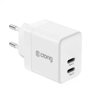 Chargeur mural CRONG 35 W double USB-C PD 3.0 PPS GaN – blanc