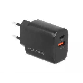 Chargeur mural MOVANO GaN 30 W USB-C PD + USB-A (noir)
