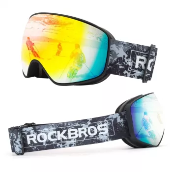 Masque de ski enfant Rockbros SP284 anti-buée UV400 verre gris miroir rouge noir