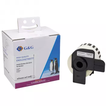 Rouleau d'étiquettes G&G compatible avec Brother DK-22212 62 mm x 15,24 m film blanc permanent universel 15201