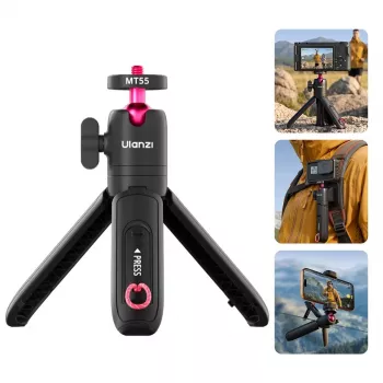 Trépied selfie 4 en 1 ULANZI MT-55 avec poignée, clip pour sac à dos, rotule, vis 1/4 inch, support téléphone 60-85 mm, alliage d'aluminium, noir