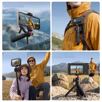 Trépied selfie 4 en 1 ULANZI MT-55 avec poignée, clip pour sac à dos, rotule, vis 1/4 inch, support téléphone 60-85 mm, alliage d'aluminium, noir