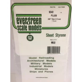 Plaque de polystyrène Evergreen 300 mm x 150 mm x 1,00 mm, lot de 2, blanche 9040
