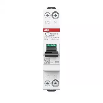 Disjoncteur différentiel avec protection surintensité ABB DS301CA-B20/0.03, 1P+N, 20 A, 30 mA, type A, courbe B, 6 kA 2CSR255163R1205