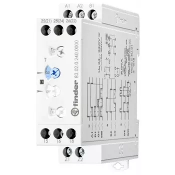 Relais temporisé multifonction Finder 83.02.0.240.0003, 8 fonctions, 24-240V AC/DC, 2 contacts inverseurs