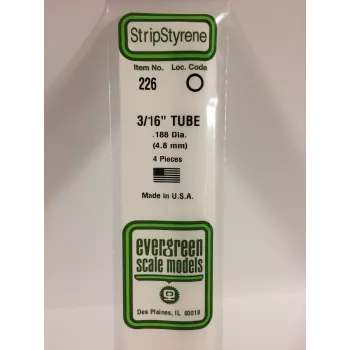 Tube en polystyrène Evergreen 226 4,8 mm x 350 mm, 4 pièces