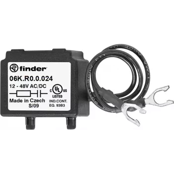 Module de suppression RC Finder 06K.R0.0.024 pour bobines de relais, 6-24V AC/DC, 100Ω + 0,1µF, enfichable