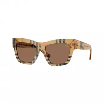 Lunettes de soleil femme Burberry BE4449-414673 carrées en acétate, monture havane/écaille, verres marron, 53/19/140 mm