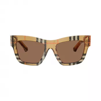 Lunettes de soleil femme Burberry BE4449-414673 carrées en acétate, monture havane/écaille, verres marron, 53/19/140 mm