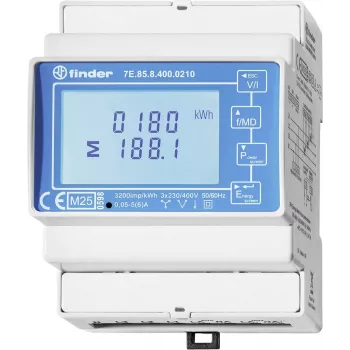 Compteur d'énergie numérique monophasé Finder 7E.85.8.400.0212, 230 V AC, 40 A, rail DIN, 1 module, sortie impulsion S0