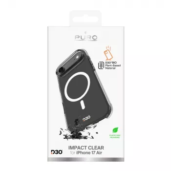 PURO Impact Clear D3O Bio Étui pour Apple iPhone Air, compatible MagSafe, transparent (PUIPC1766IMPCLD3OTR)