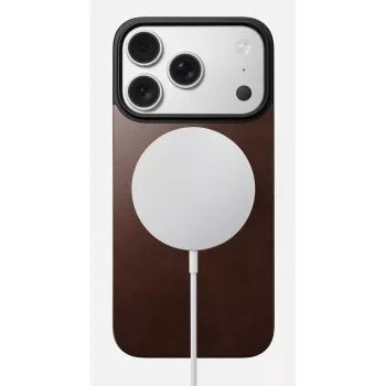 Dos magnétique en cuir NOMAD Magnetic Leather Back pour iPhone 17 Pro compatible MagSafe Horween Leather Rustic Brown