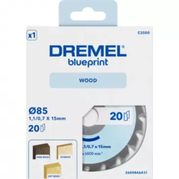 Lame de scie circulaire à bois Dremel CS500 85mm, carbure de tungstène, 20 dents, pour DSM20 Compact Saw 2608846431