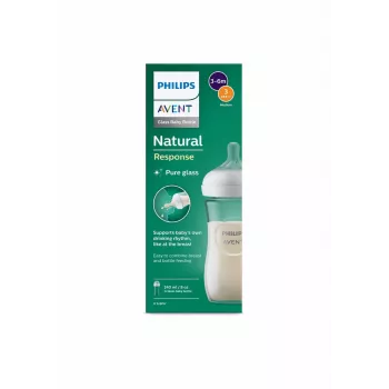 Philips AVENT biberon en verre Natural Response 240 ml, tétine débit moyen, 1m+