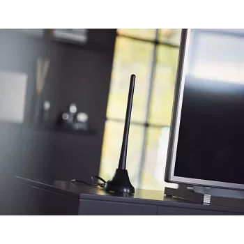 Antenne de télévision intérieure PHILIPS SDV5100/12 avec amplification 18 dB, UHF/VHF/FM, noire