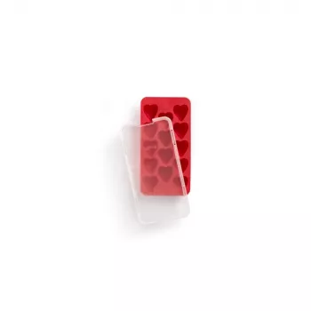 LEKUE moule à glaçons cœur avec couvercle, rouge, 18 alvéoles, silicone platine