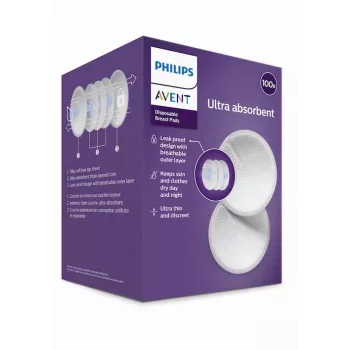 Philips Avent coussinets d'allaitement jetables (lot de 100) | ultra-absorbants, contourés, emballés individuellement