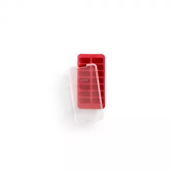Bac à glaçons rectangulaire LEKUE avec couvercle, 14 glaçons, rouge