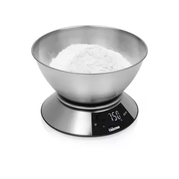 Balance de cuisine numérique Tristar KW-2453 avec bol en acier inoxydable, capacité 5 kg, précision 1 g, écran LCD, fonction tare, argent