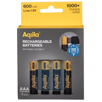 Accumulateurs rechargeables AAA AQIILA NiMH avec USB-C, 1,2 V, 600 mAh, lot de 4 AQ60AAA374C4